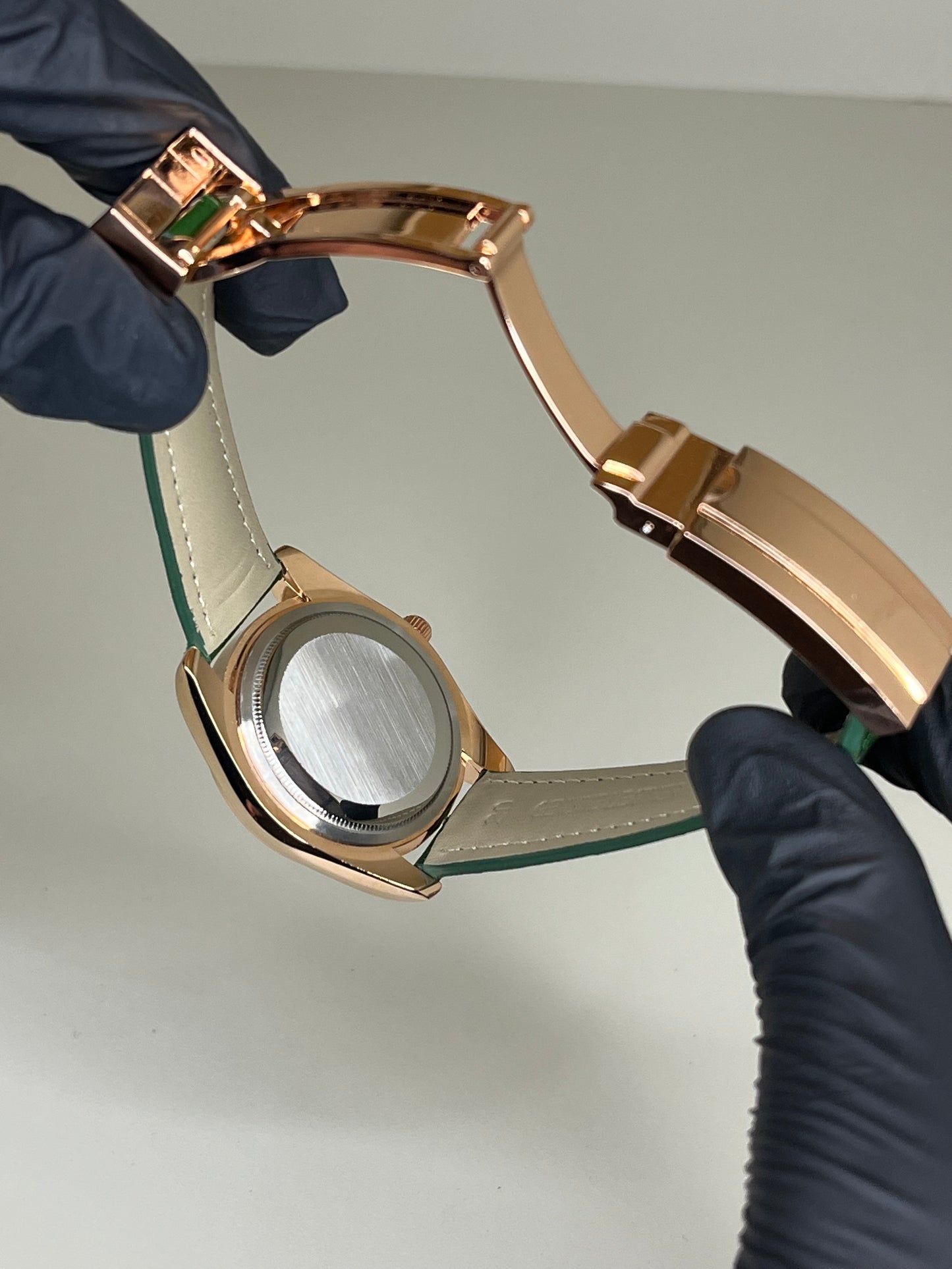 Rolex-Inspired Green Dial Watch with Leather Strap & Date