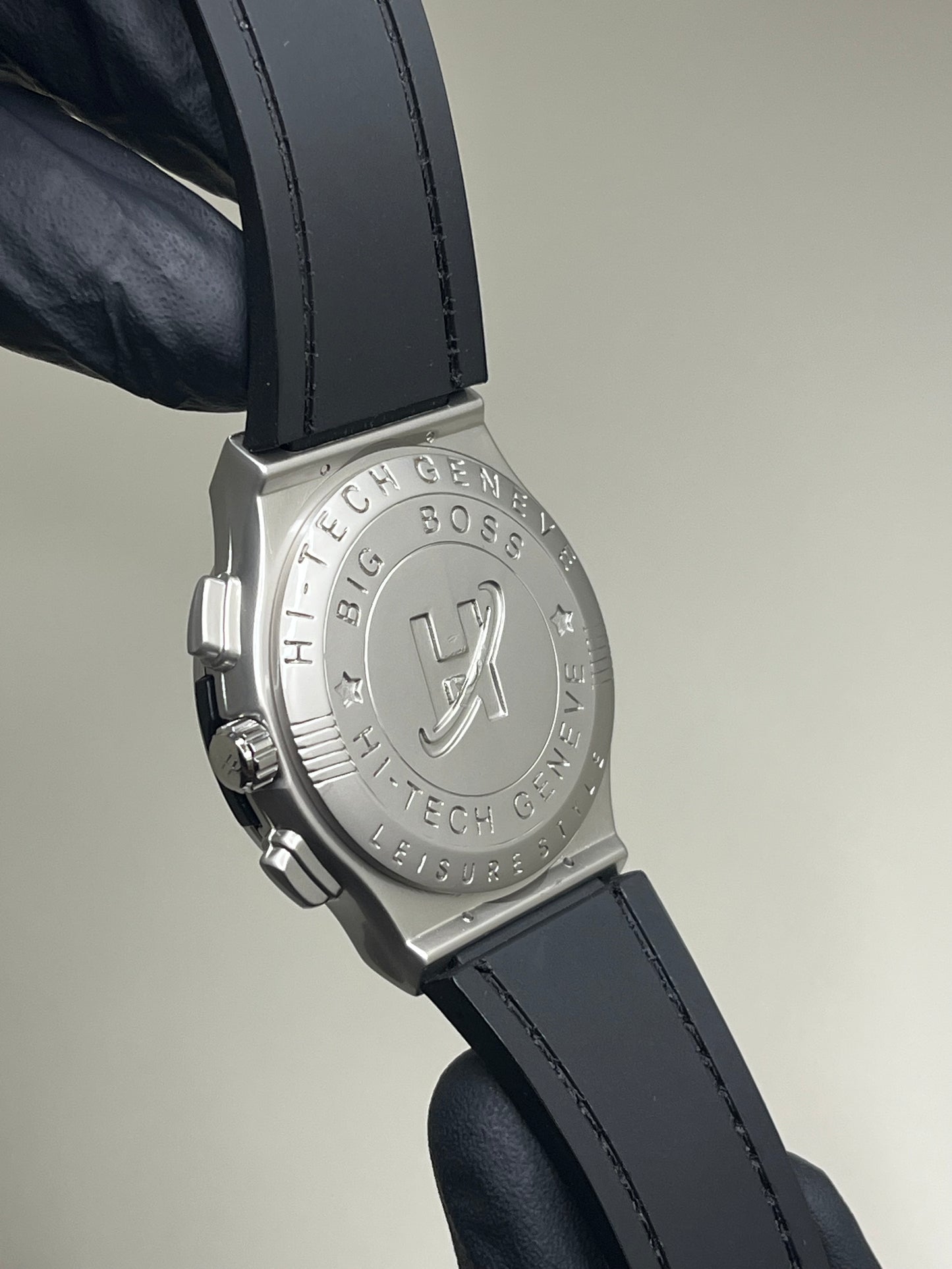 Hublot-Inspired White Chronograph Watch with Leather Strap