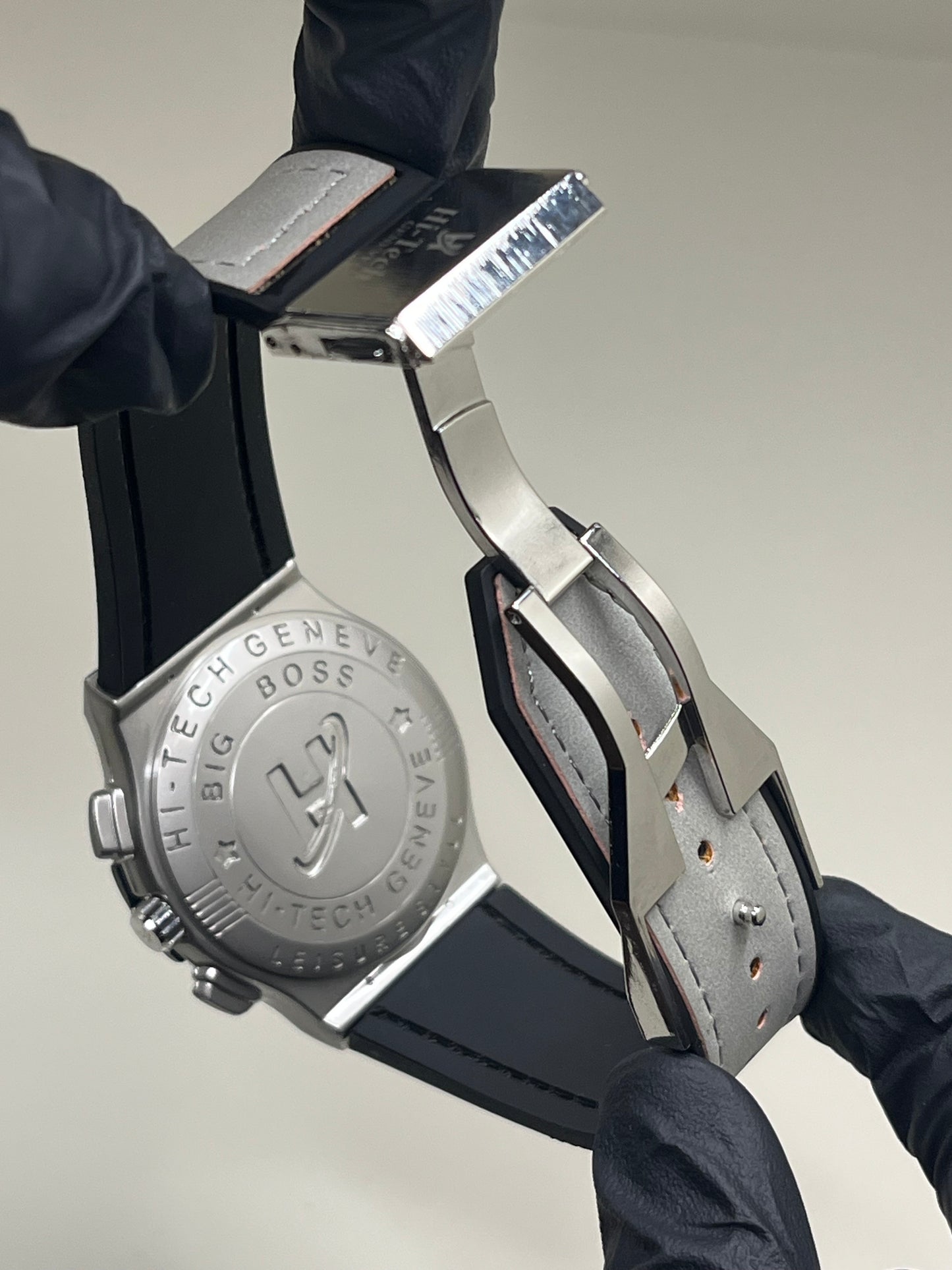 Hublot-Inspired White Chronograph Watch with Leather Strap
