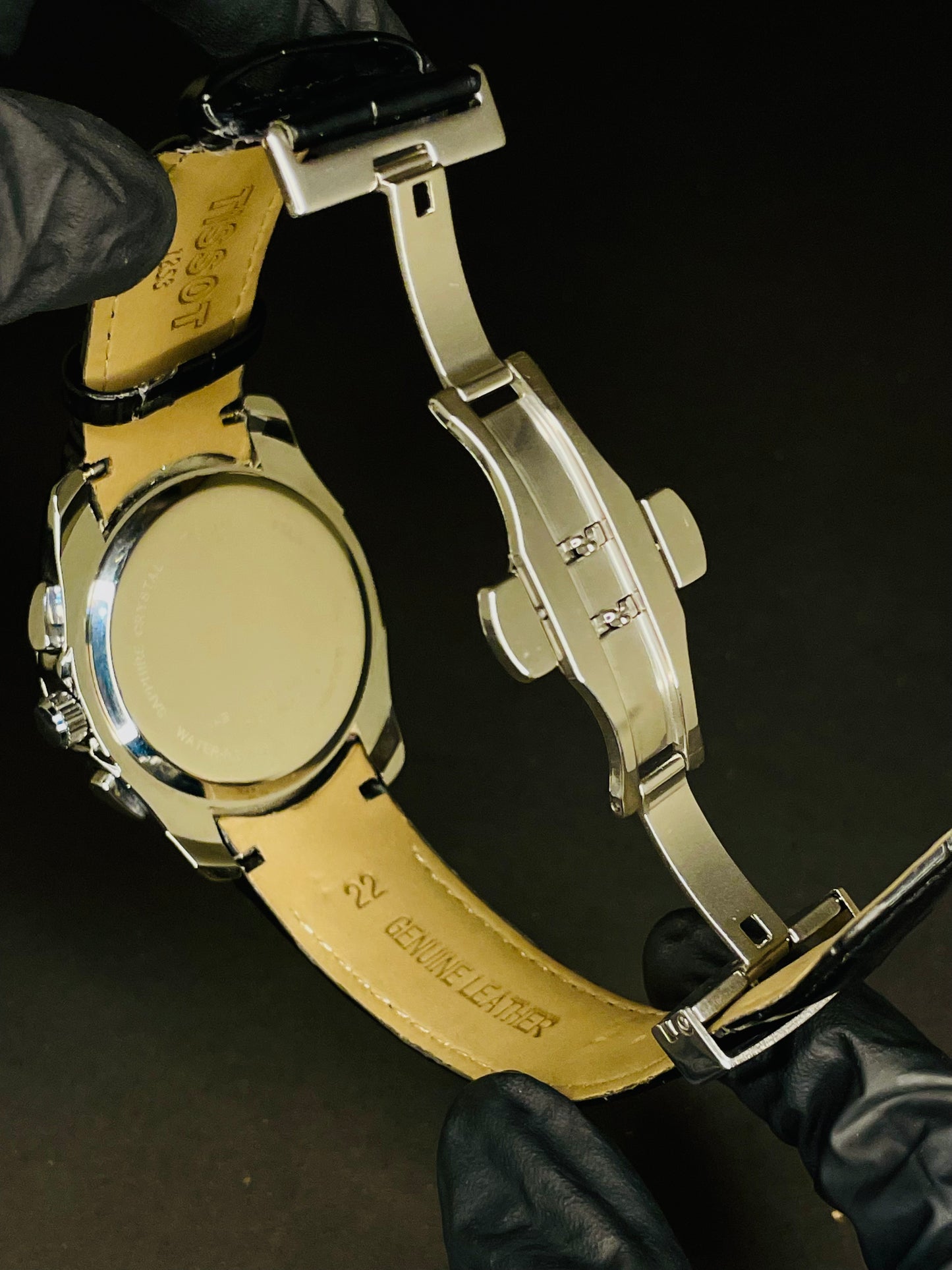 Tissot Chronograph with black leather straps